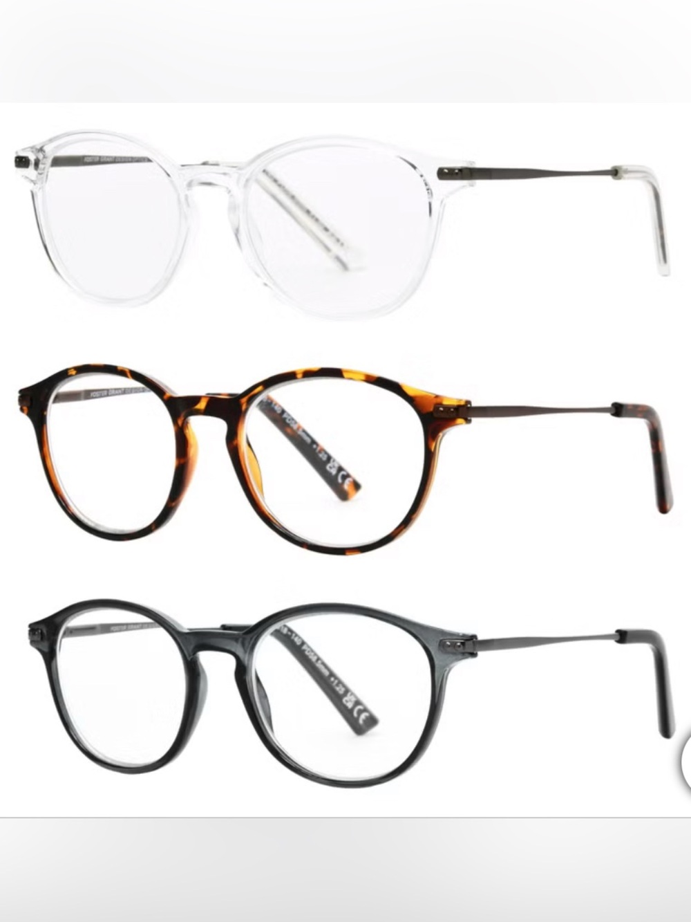 Foster Grant Design Optics 3-pack of reading glasses, +1.75 magnification.
